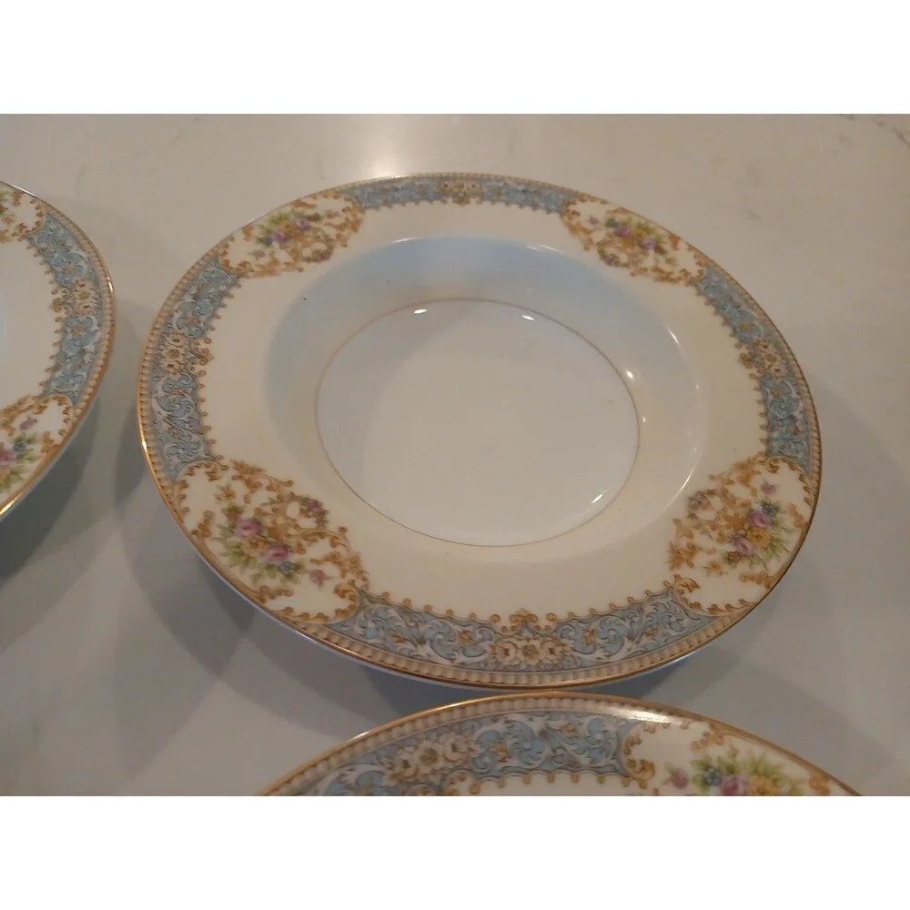 7pcs Rose China Occupied Japan Pink Rose Gold Trim Bowls Flowers Scroll Border